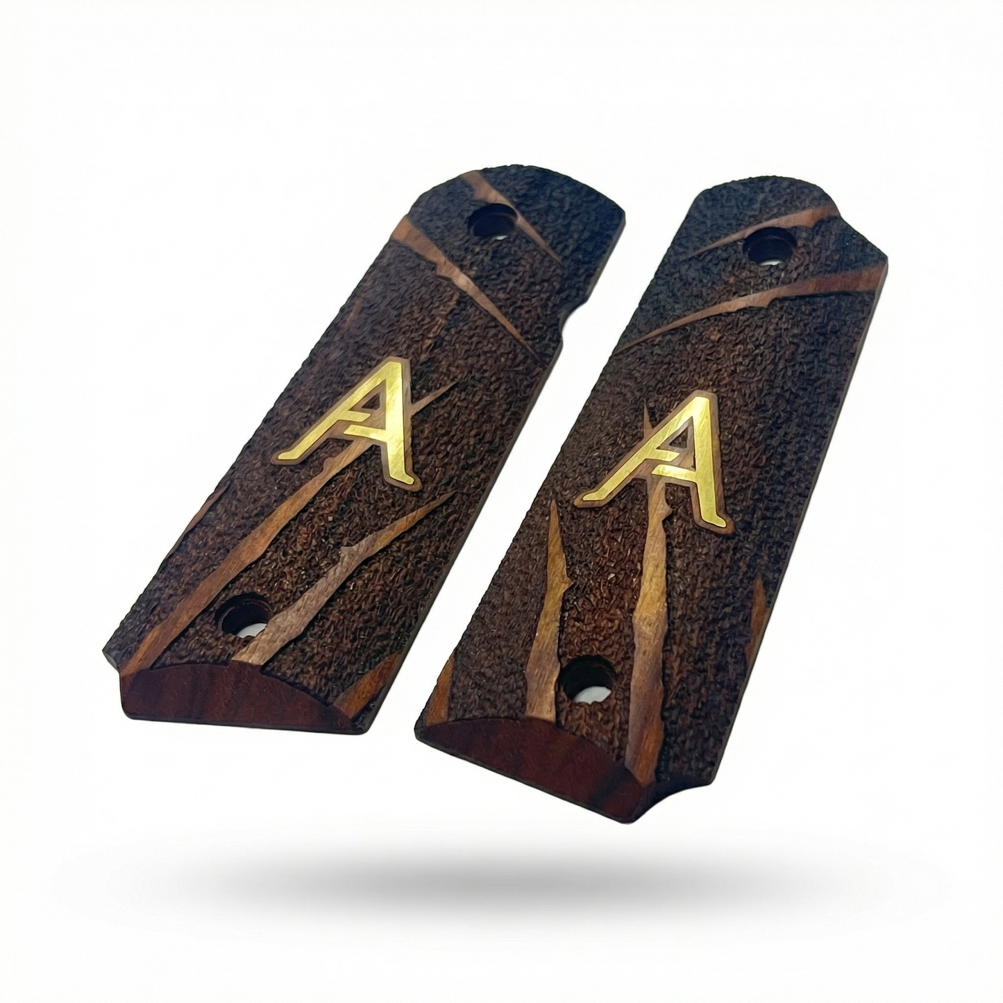 1911 Full Size Grips - Deep Slash Texture - Personalized Gold Initial