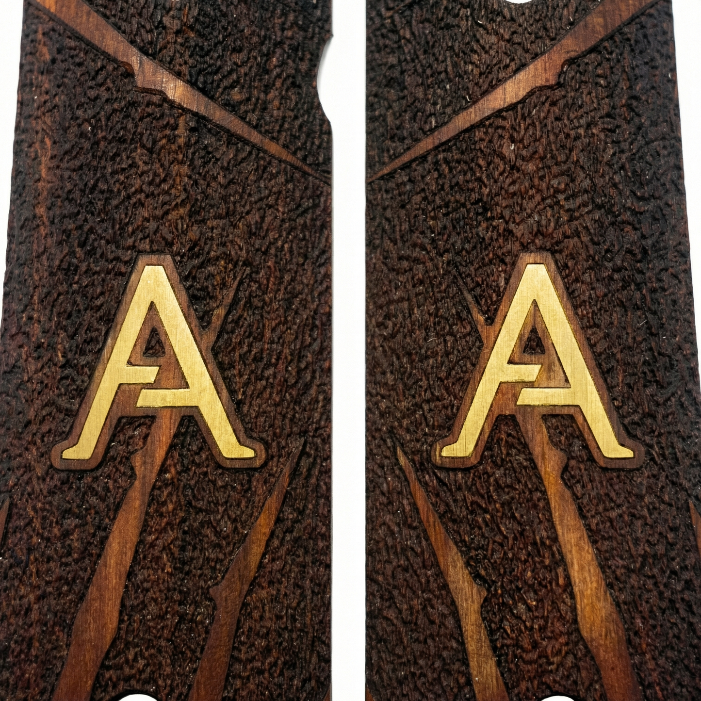 1911 Full Size Grips - Deep Slash Texture - Personalized Gold Initial