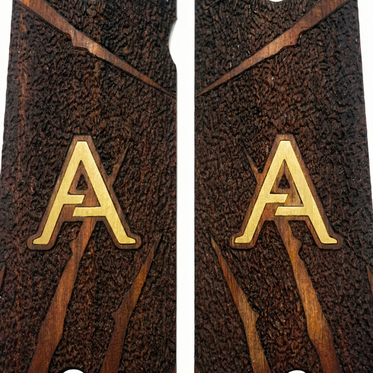 1911 Full Size Grips - Deep Slash Texture - Personalized Gold Initial