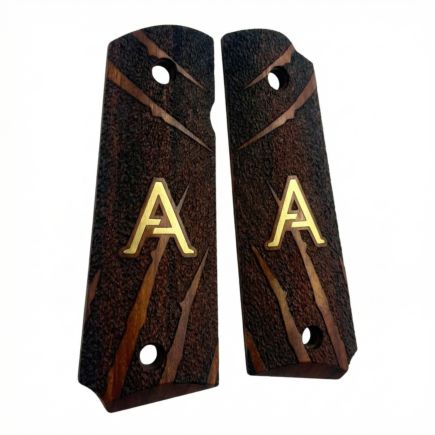1911 Full Size Grips - Deep Slash Texture - Personalized Gold Initial