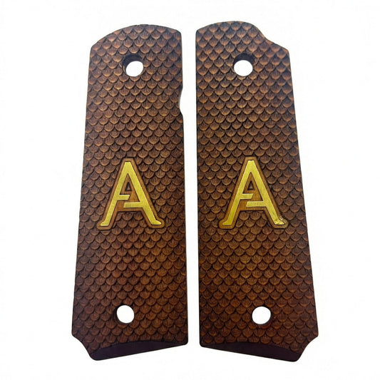 1911 Full Size Grips - FishScale Texture - Personalized Gold Initial