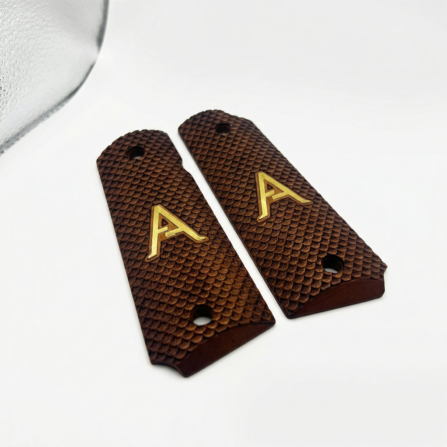 1911 Full Size Grips - FishScale Texture - Personalized Gold Initial
