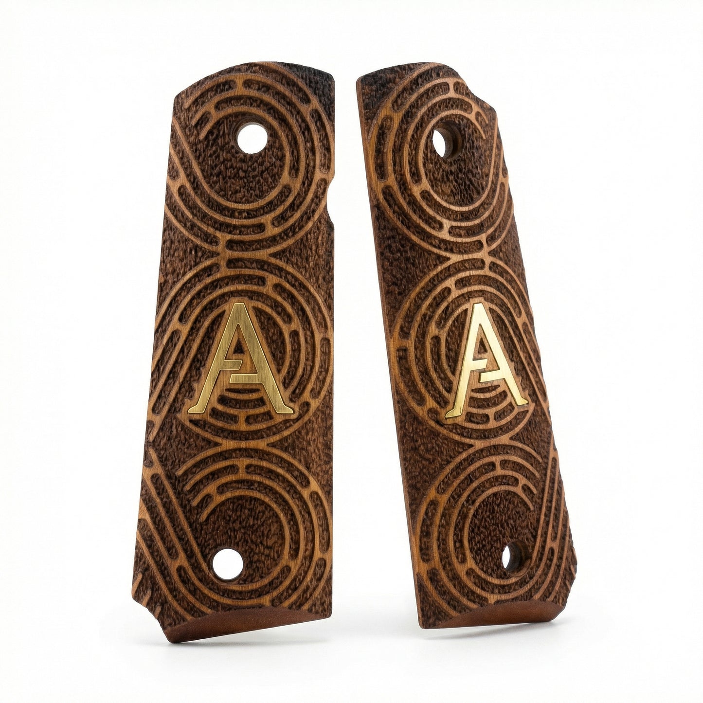 1911 Full Size Grips - Circular Swirl Texture - Personalized Gold Initial