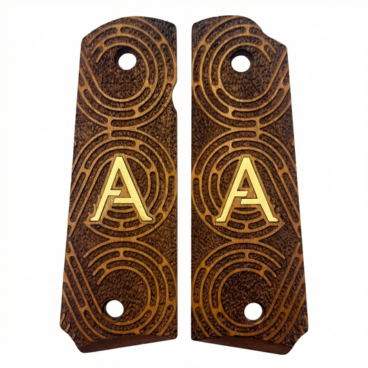 1911 Full Size Grips - Circular Swirl Texture - Personalized Gold Initial