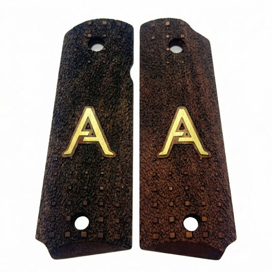 1911 Full Size Grips - Pixel Cube Texture - Personalized Gold Initial