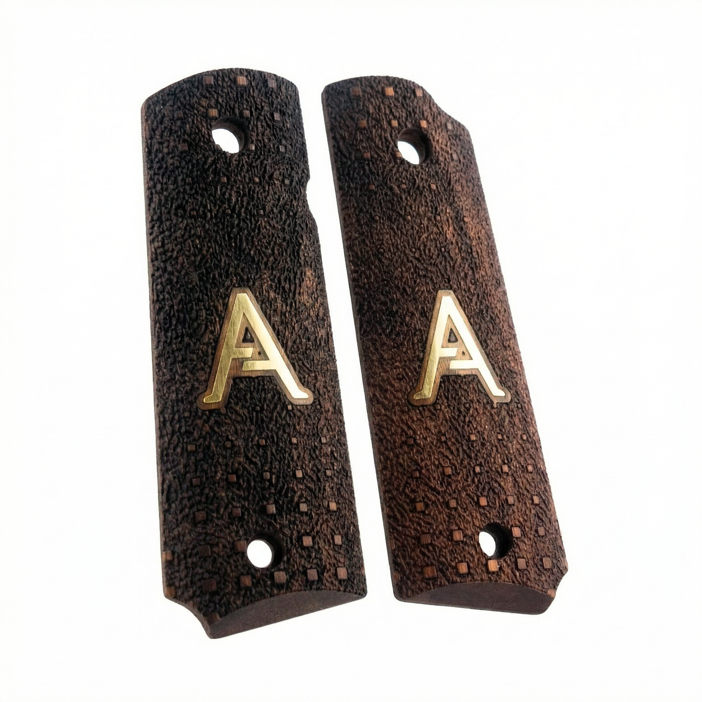 1911 Full Size Grips - Pixel Cube Texture - Personalized Gold Initial