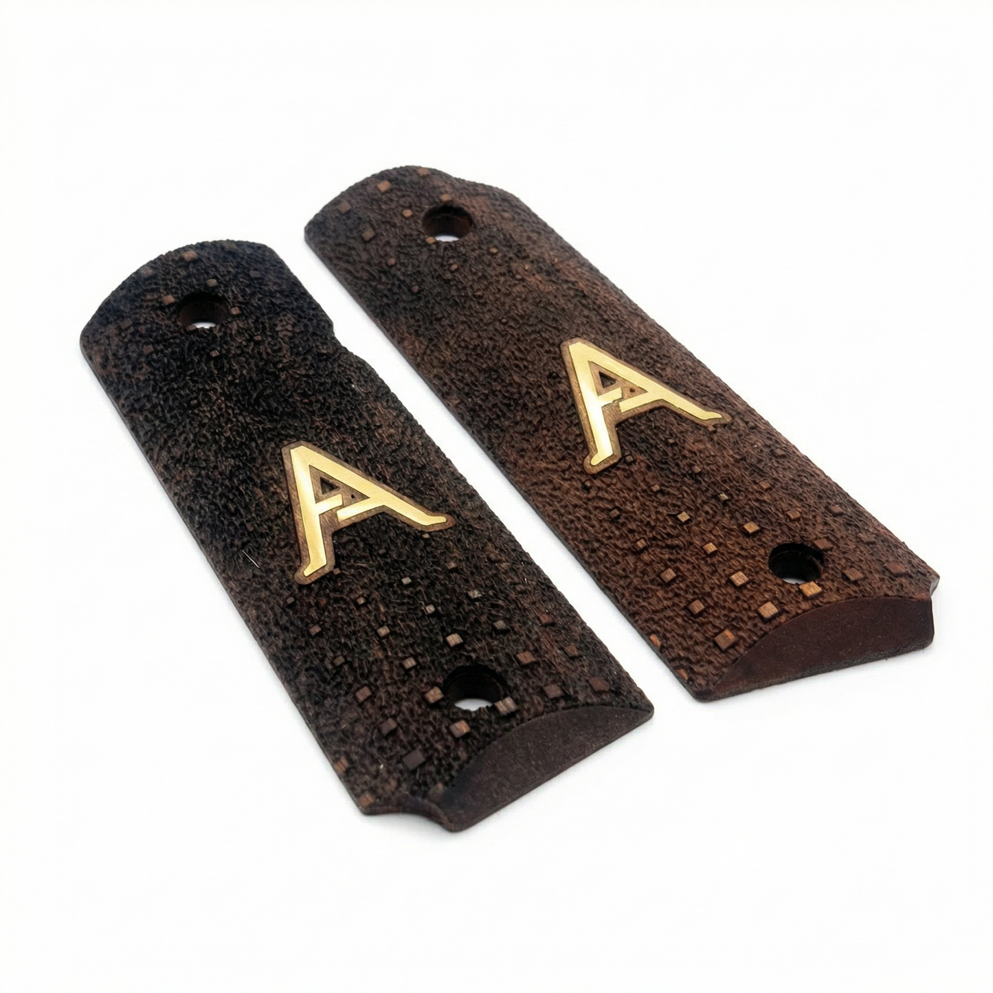 1911 Full Size Grips - Pixel Cube Texture - Personalized Gold Initial