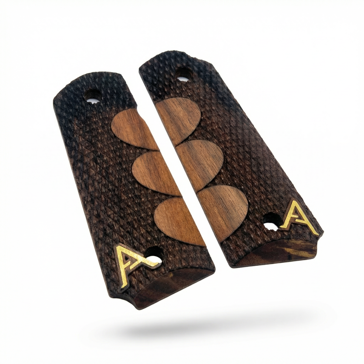 1911 Full Size Grips - Tri-Dot Checkered - Personalized Gold Initial