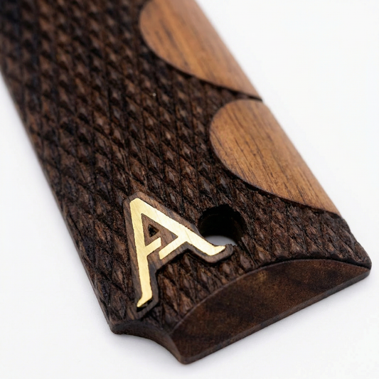 1911 Full Size Grips - Tri-Dot Checkered - Personalized Gold Initial