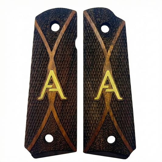 1911 Full Size Grips - Diamond Cross - Personalized Gold Initial