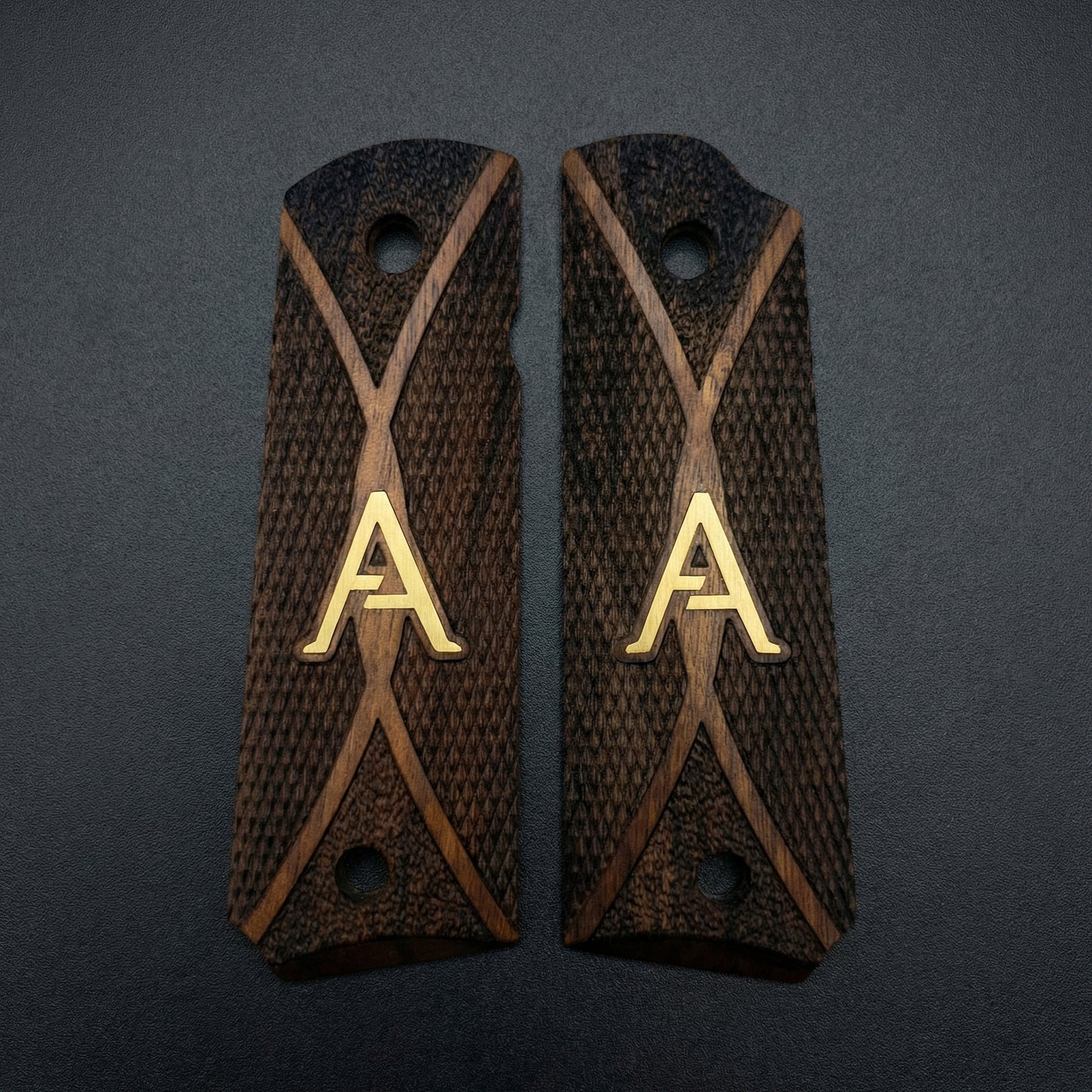 1911 Full Size Grips - Diamond Cross - Personalized Gold Initial