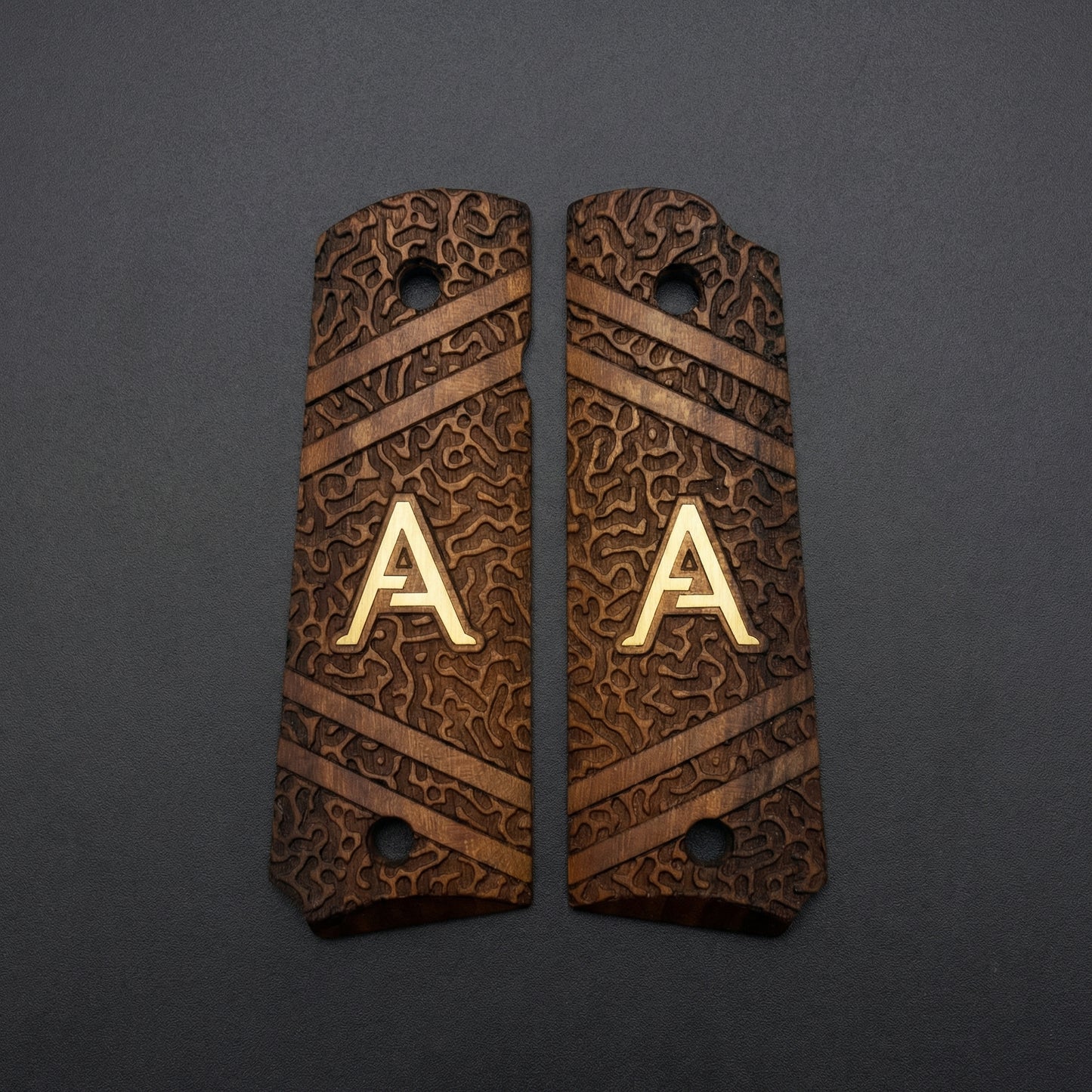 1911 Full Size Grips - Abstract Matrix - Personalized Gold Initial