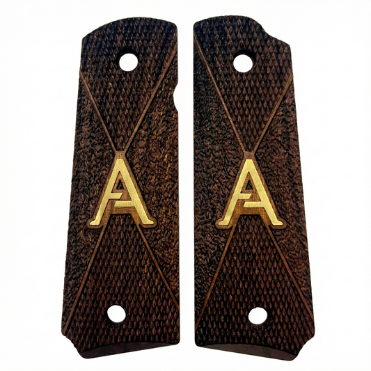 1911 Full Size Grips - Royal Diamond - Personalized Gold Initial
