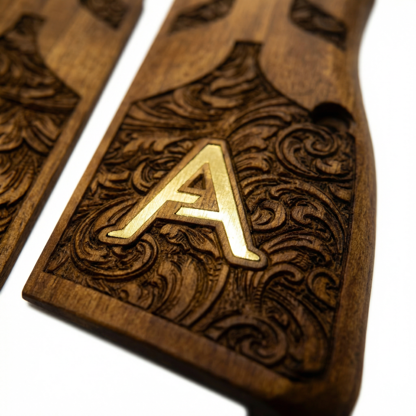 Browning Hi Power Grips - Floral Scroll - Personalized Gold Initial