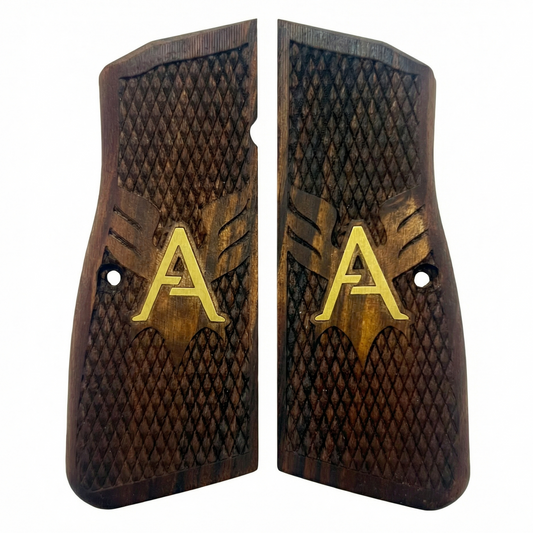Browning Hi Power Grips - Royal Scale Floral - Personalized Gold Initial