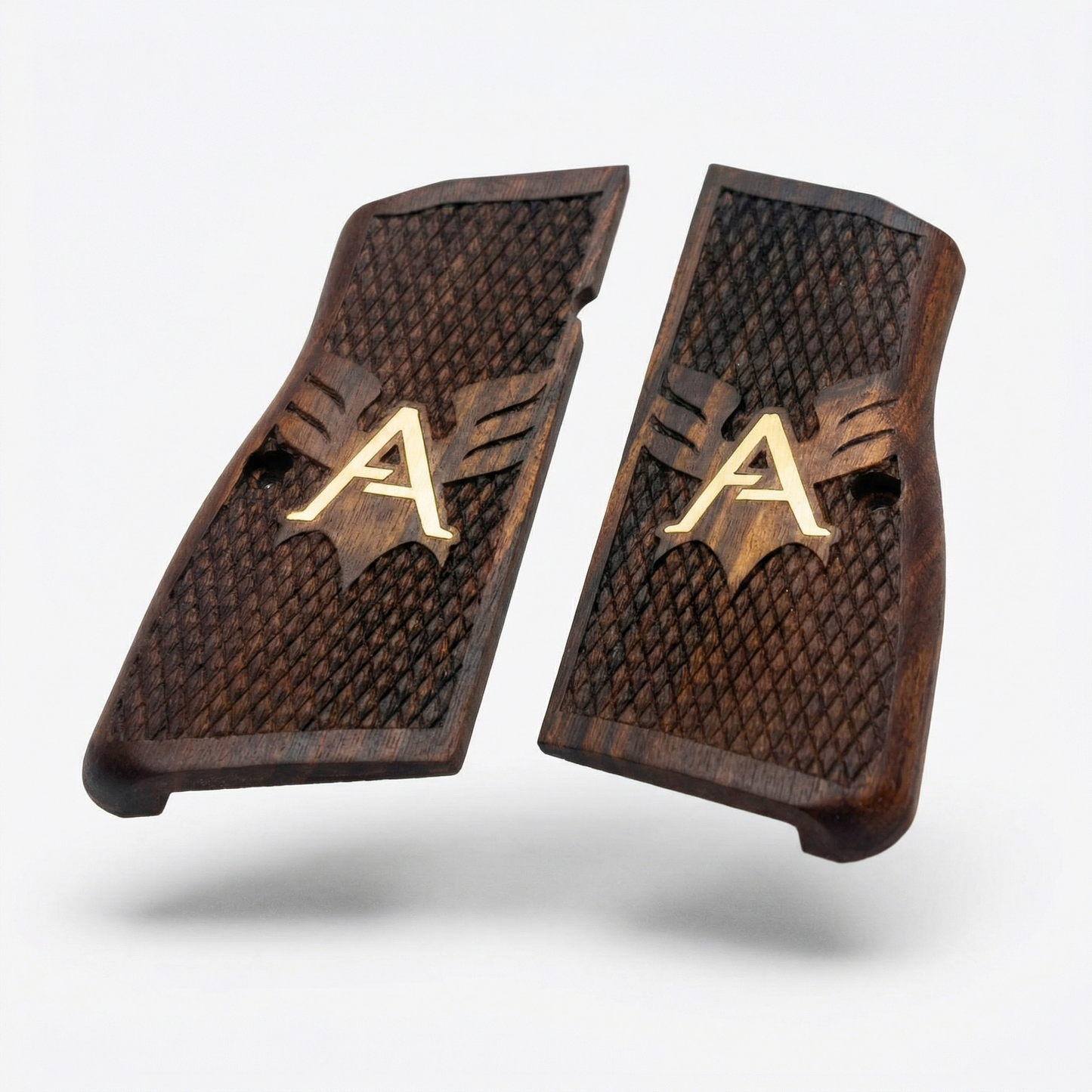 Browning Hi Power Grips - Royal Scale Floral - Personalized Gold Initial