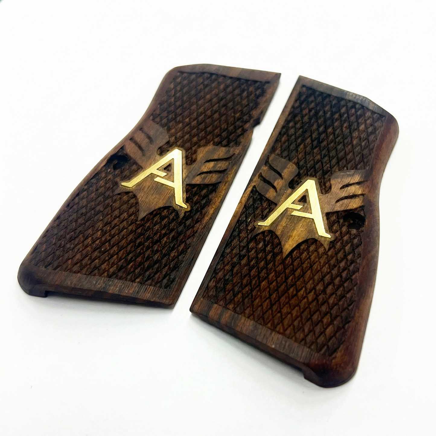 Browning Hi Power Grips - Royal Scale Floral - Personalized Gold Initial