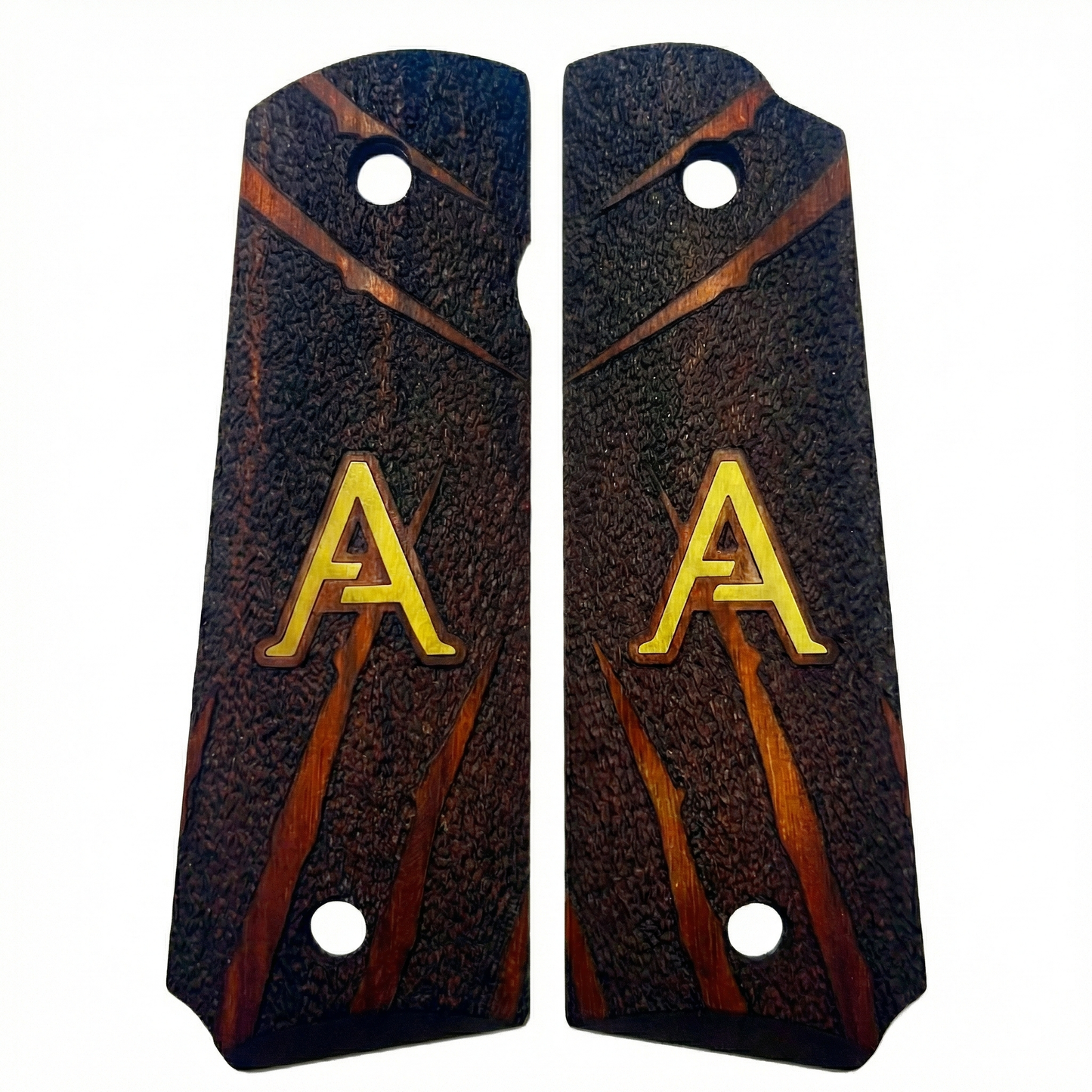 1911 Full Size Grips - Deep Slash Texture - Personalized Gold Initial