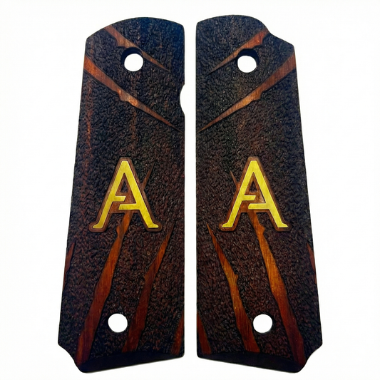 1911 Full Size Grips - Deep Slash Texture - Personalized Gold Initial