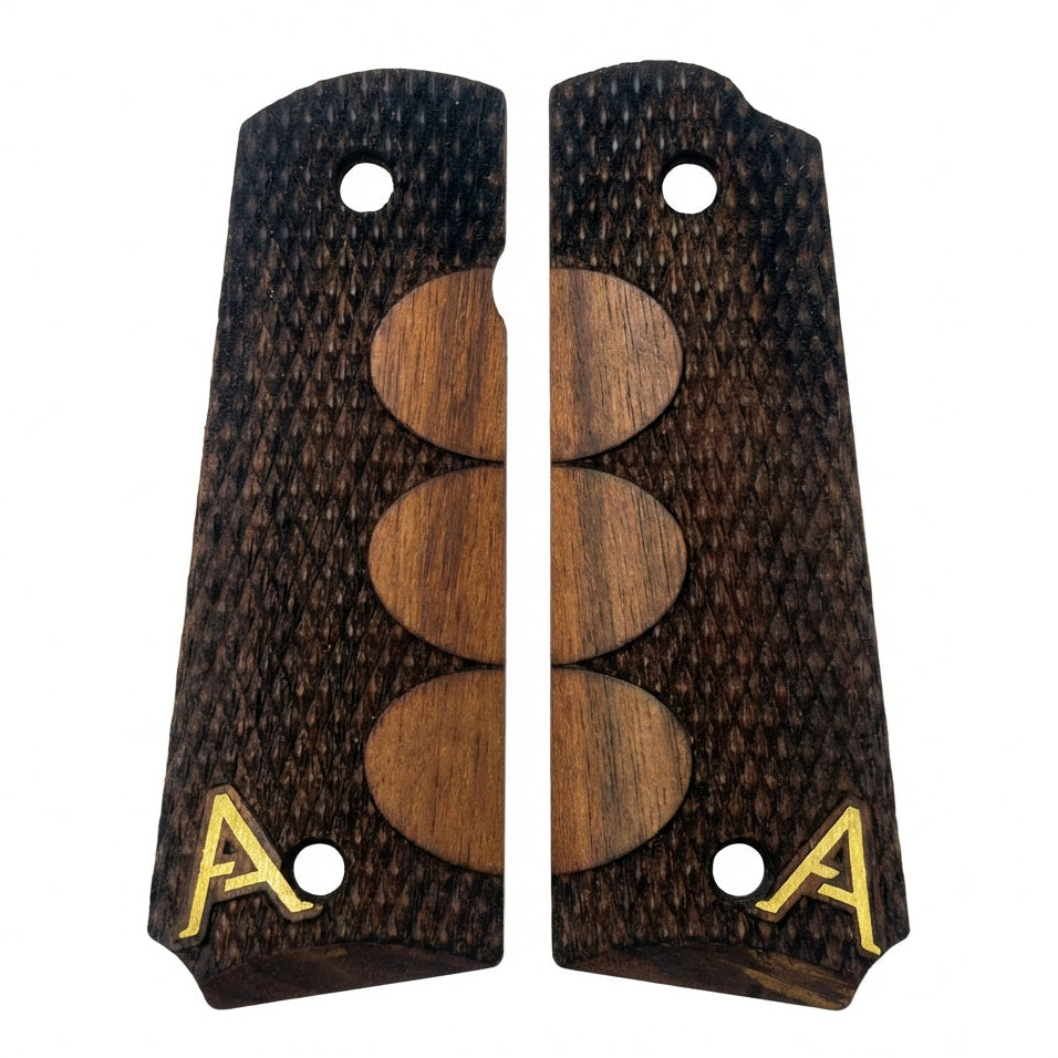 1911 Full Size Grips - Tri-Dot Checkered - Personalized Gold Initial