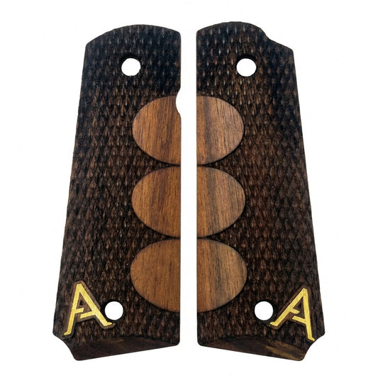 1911 Full Size Grips - Tri-Dot Checkered - Personalized Gold Initial